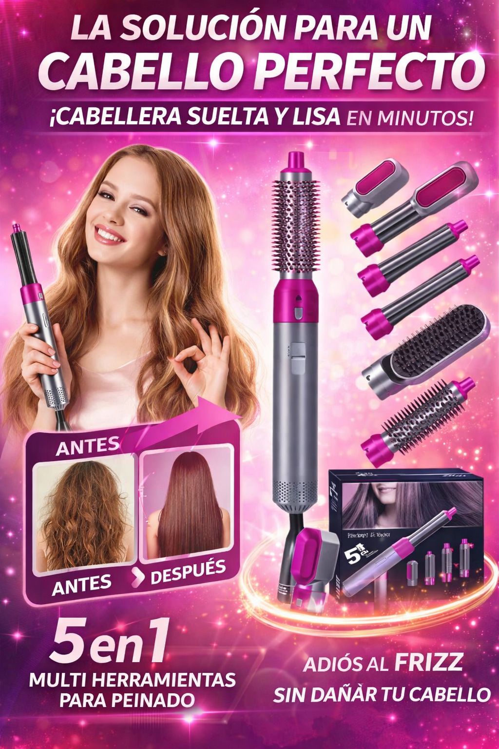 ADIÓS AL FRIZZ, HOLA AL BRILLO! 🔥💁‍♀️ 🪮✨ CEPILLO 5 EN 1 – TU NUEVA HERRAMIENTA TODO EN UNO PARA EL CABELLO